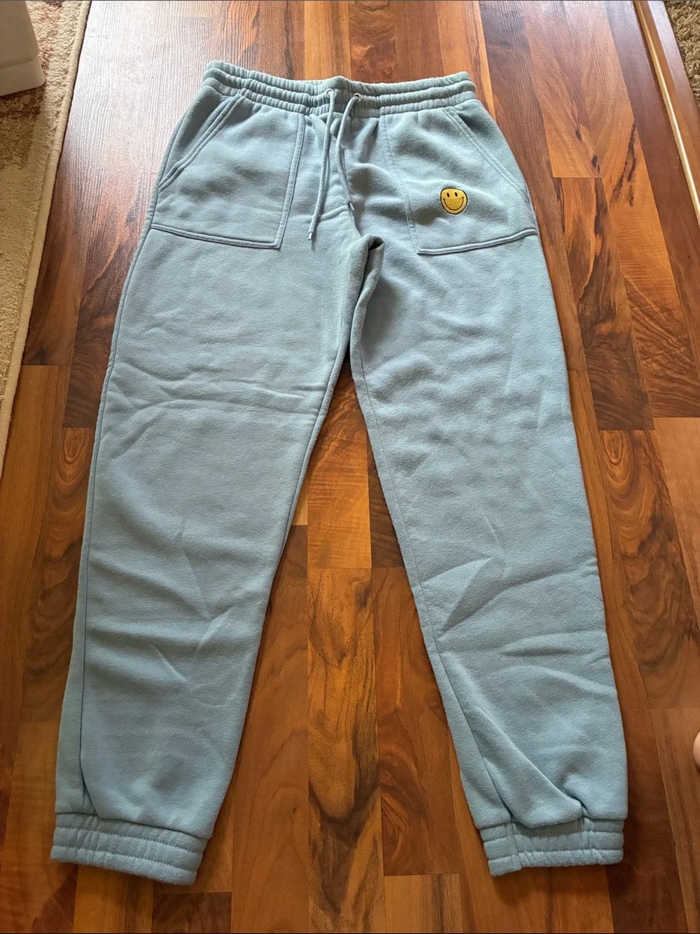 Old Navy Light Blue Kids Fleece Joggers with Smiley Patch